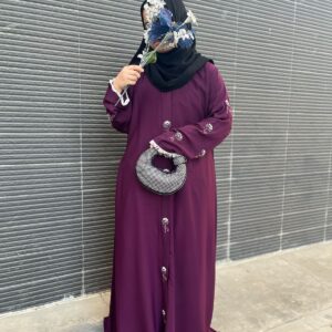 Plum Zoom Nida Abaya with Elegant Floral Beaded Embellishments