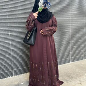 Maroon Zoom Nida Abaya with Modern Linear Bead Embellishments