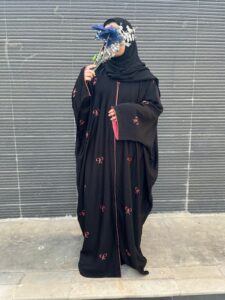 Black Zoom Nida Abaya with Pink Bow Embellishments