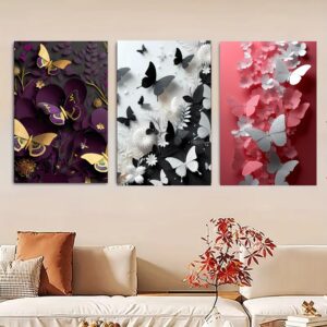 Set Of 3 Butterfly Art Wooden Frames