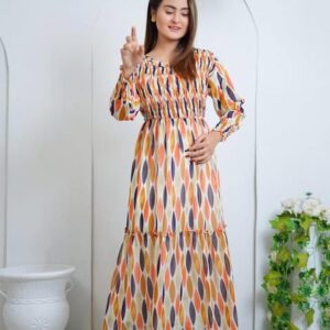 Orange Multi Printed Chiffon Frock – A Splash of Elegance