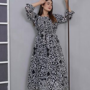 Chandni Floral Printed Chiffon Frock – A Splash of Elegance