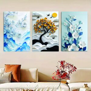 Set Of 3 Flower Tree Art Wooden Frames...